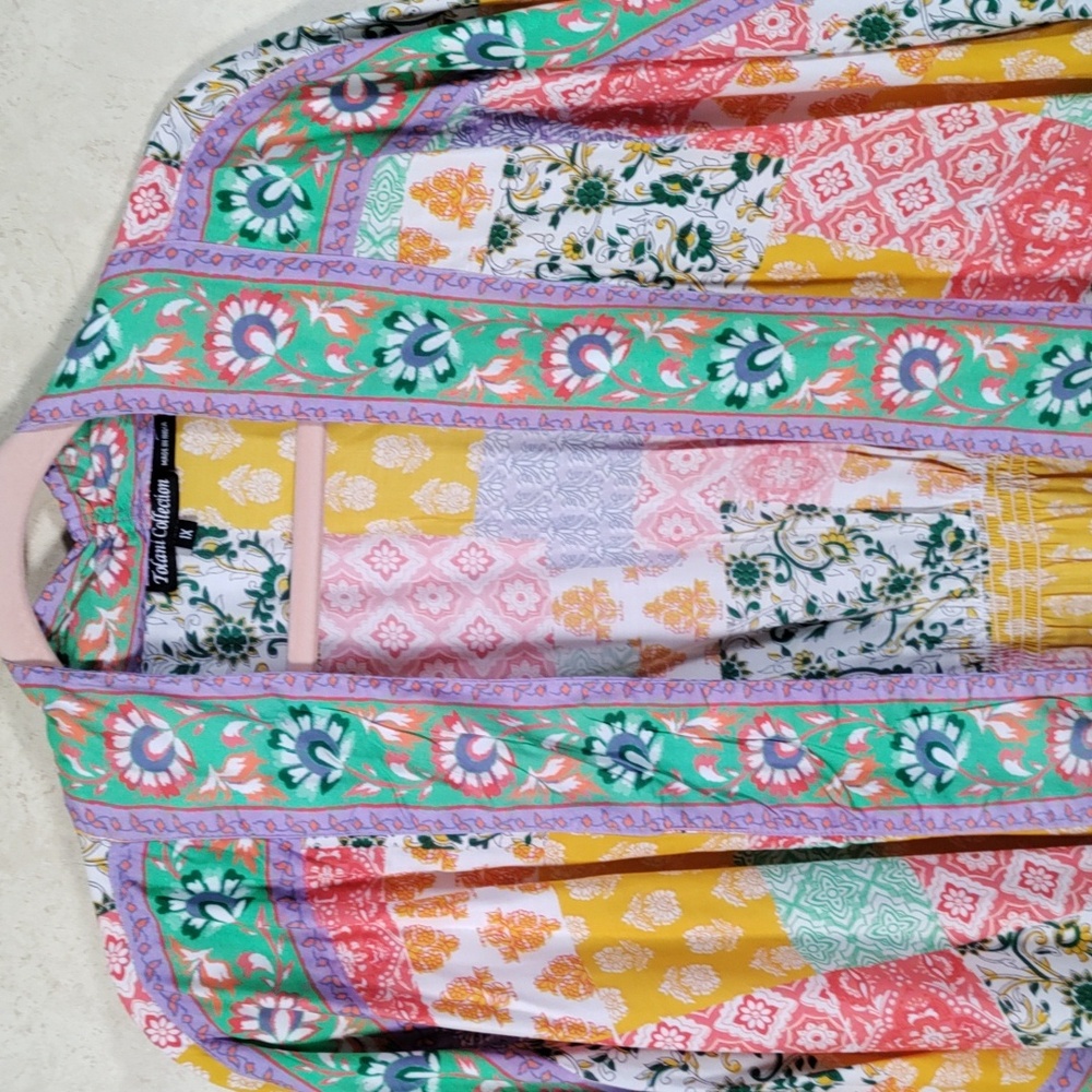 01519 Tolani multi-color patchwork open front jac… - image 2